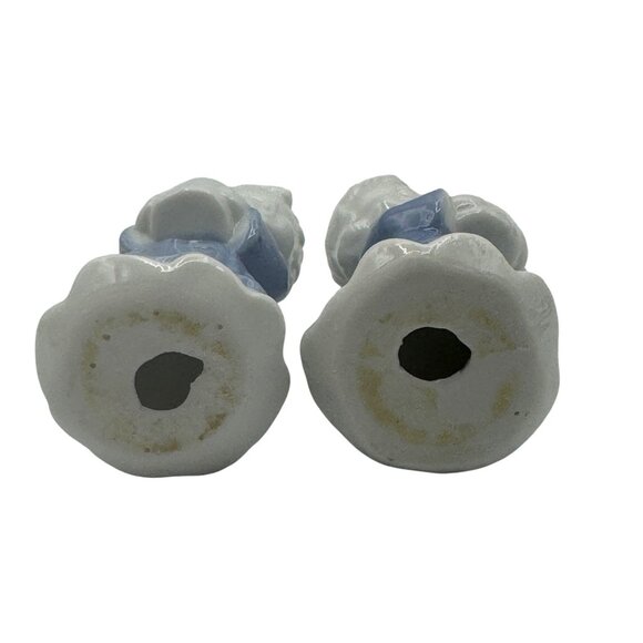 Vintage Ceramic Boy & Girl Figurine Candle Holders 4.5 Blue & White Collectible - Picture 6 of 6
